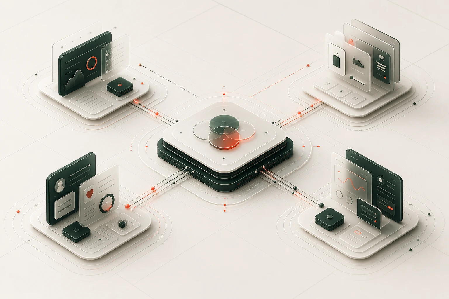 A central digital platform coordinating four distinct business ecosystems